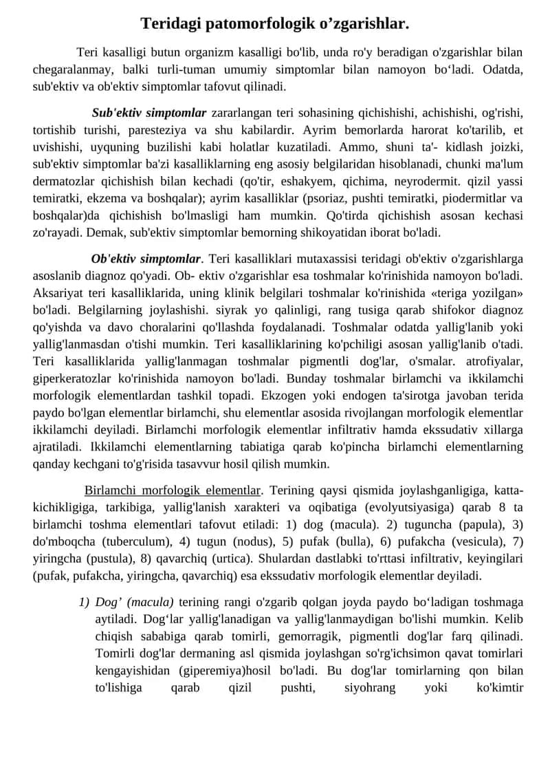 Teridagi patomorfologik o’zgarishlar 1