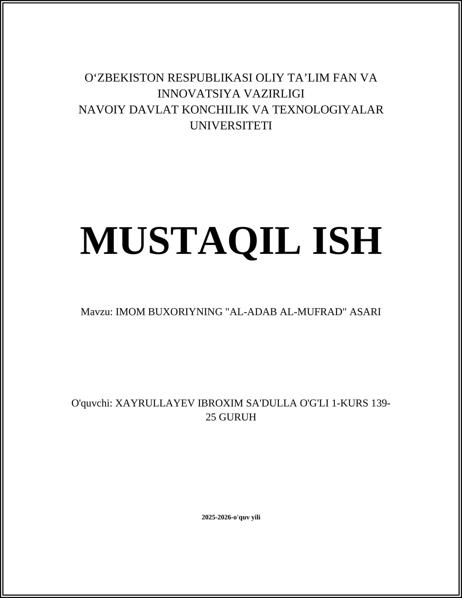 "AL-ADAB AL-MUFRAD" ASARI 1