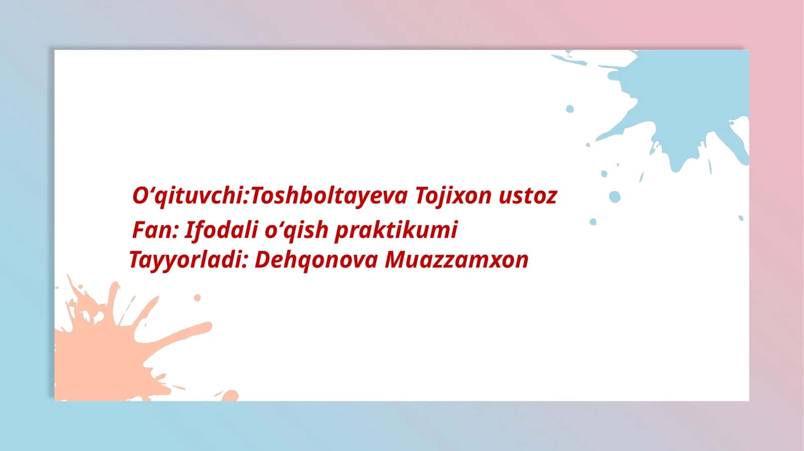 Lirik turdagi asarlarni ifodali oʻqish va barmoq vazni 1