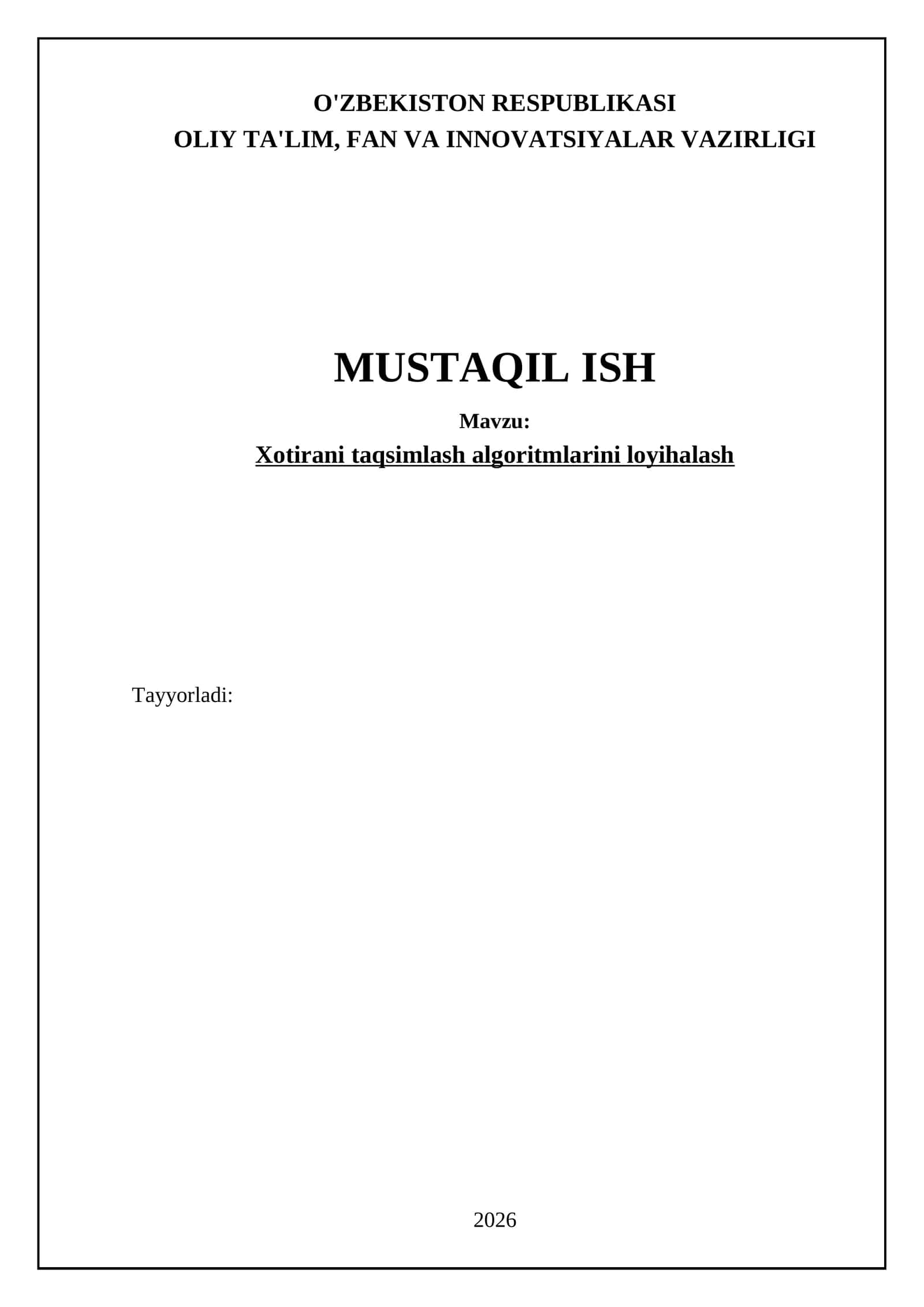 Xotirani taqsimlash algoritmlarini loyihalash 1