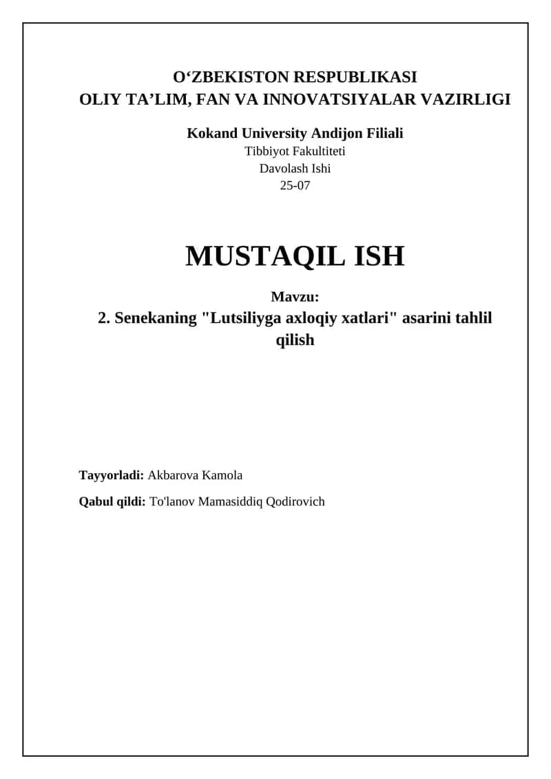 Senekaning "Luciliusga axloqiy xatlari" tahlili 1
