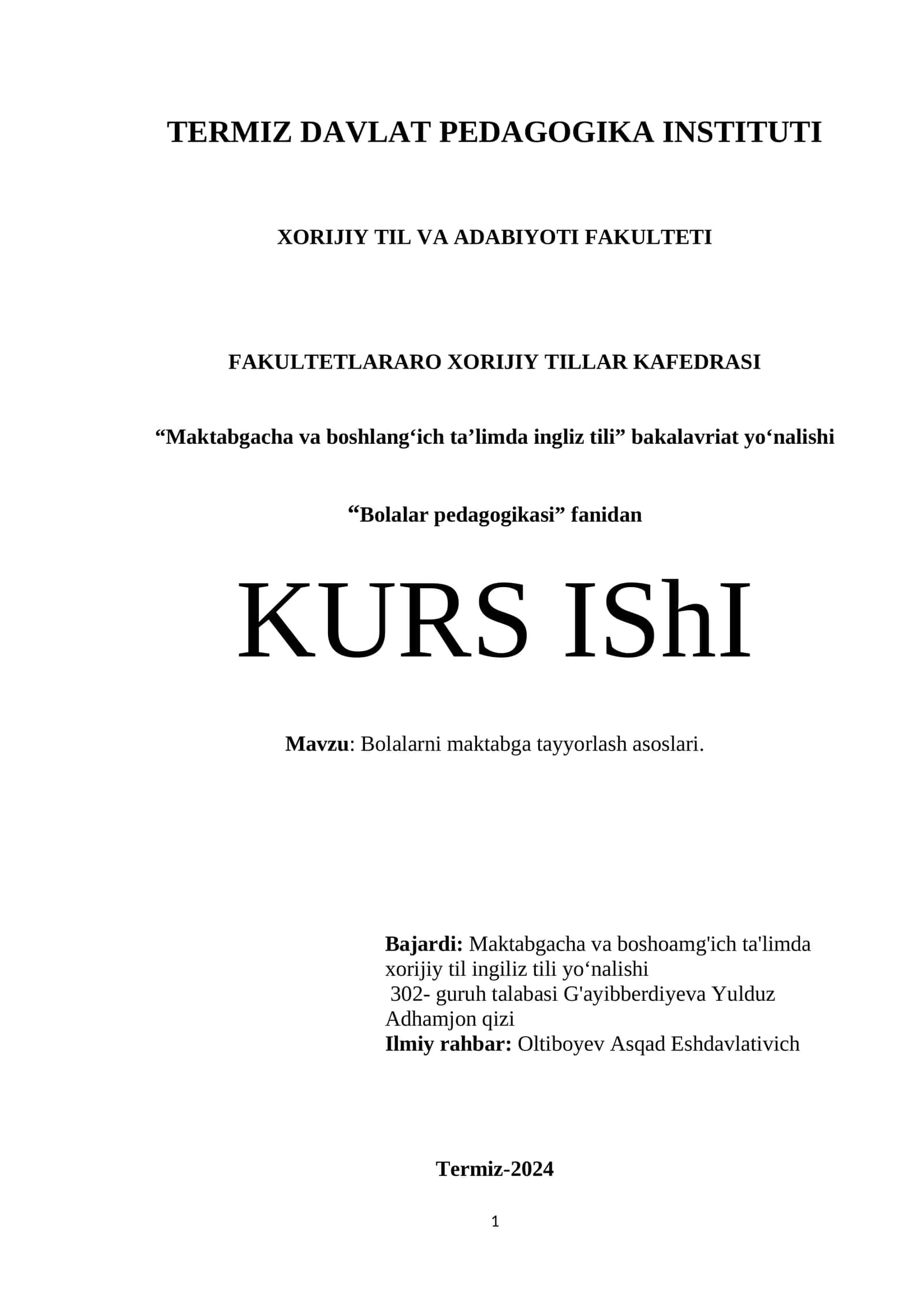 "Maktabgacha va boshlang‘ich ta’limda ingliz tili” bakalavriat yo‘nalishi 1