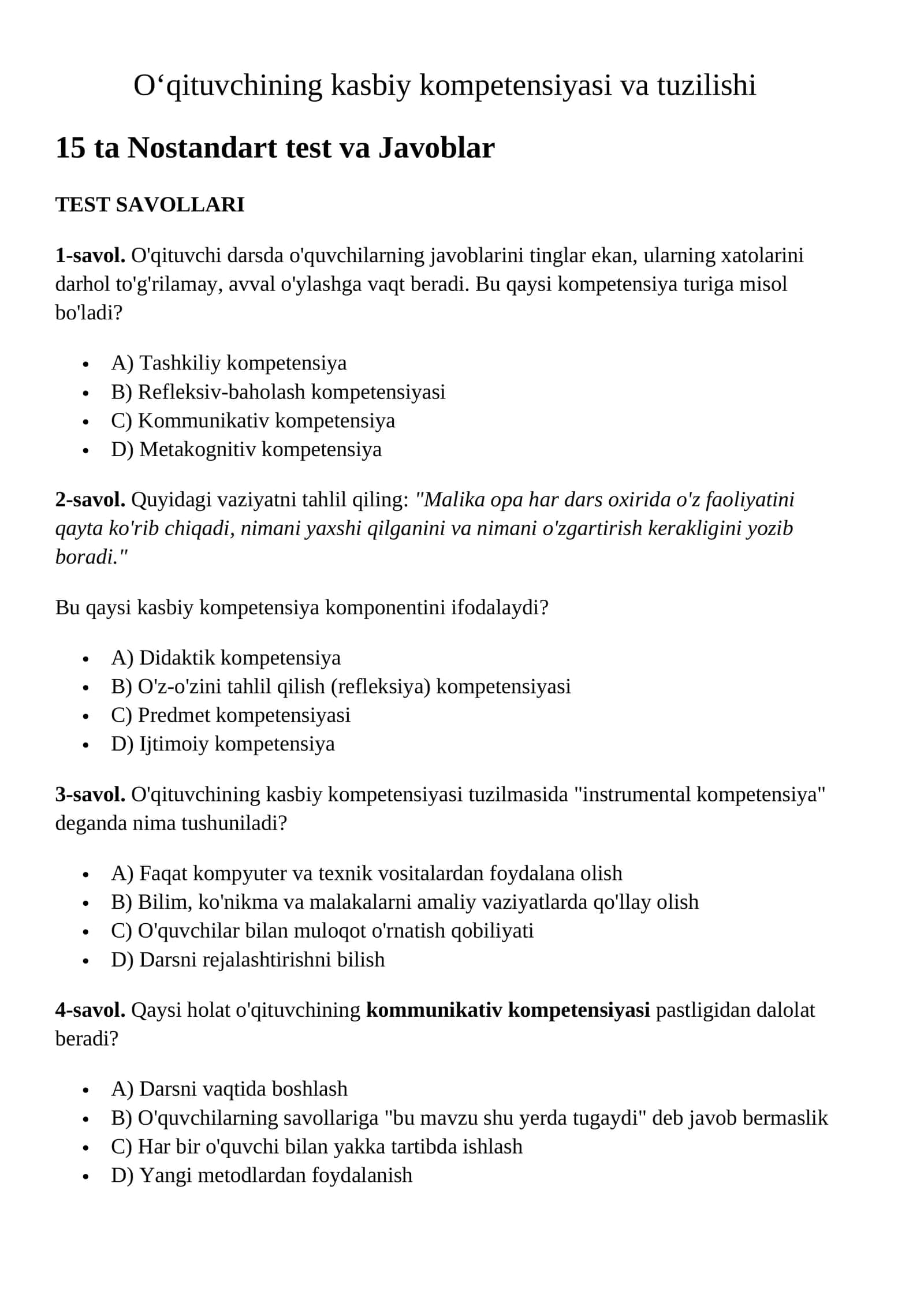 O‘qituvchining kasbiy kompetensiyasi va tuzilishi 1