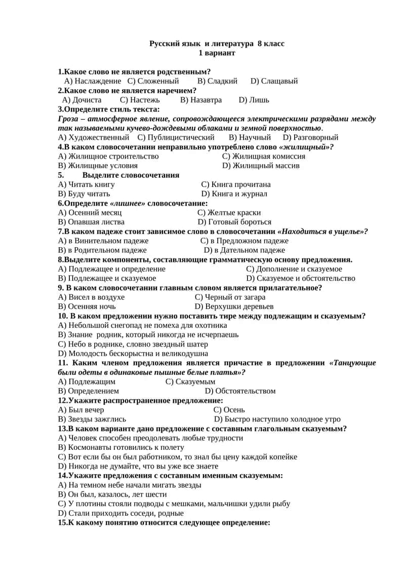Русский язык и литература 8 класс 1