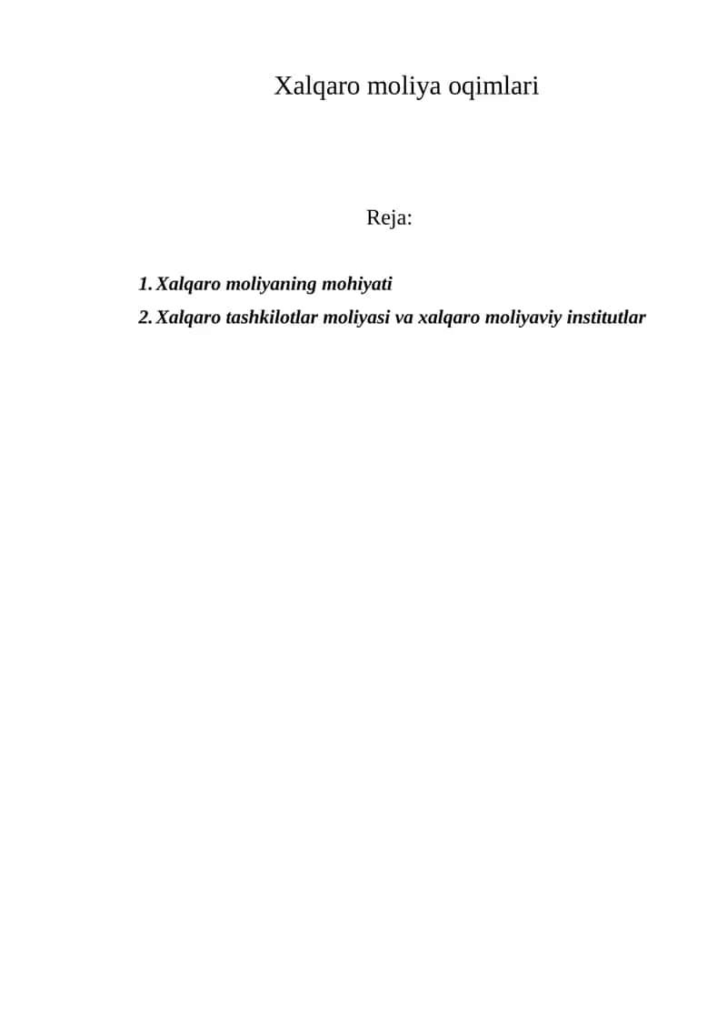 Xalqaro moliya oqimlari 1