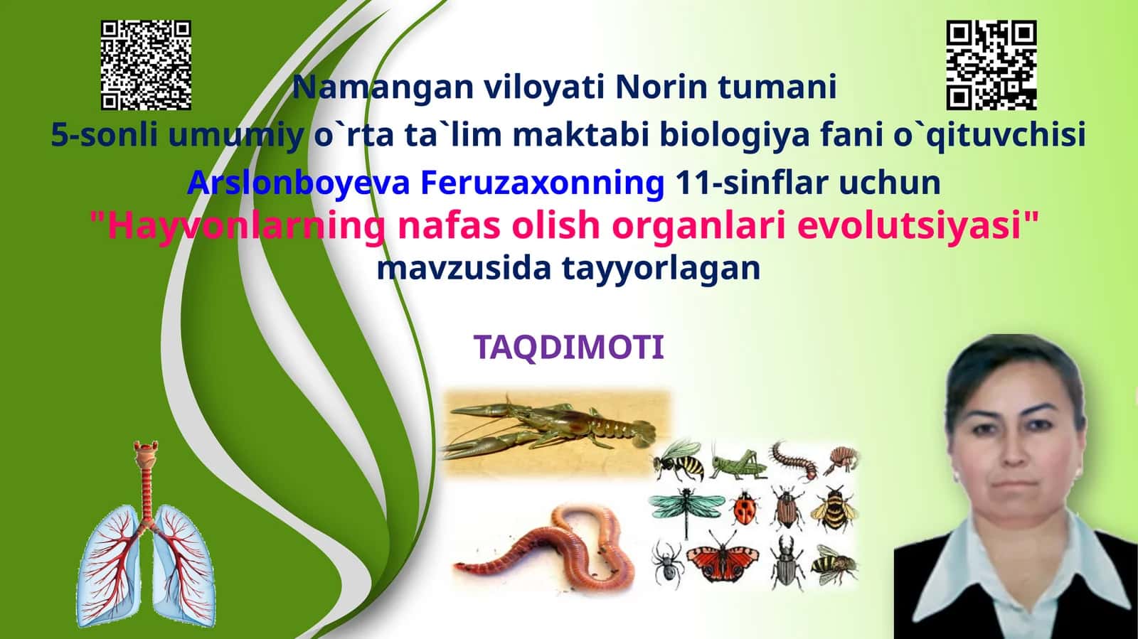 11-sinf Biologiya Hayvonlarning nafas olish organlari evolutsiyasi dars ishlanma 1