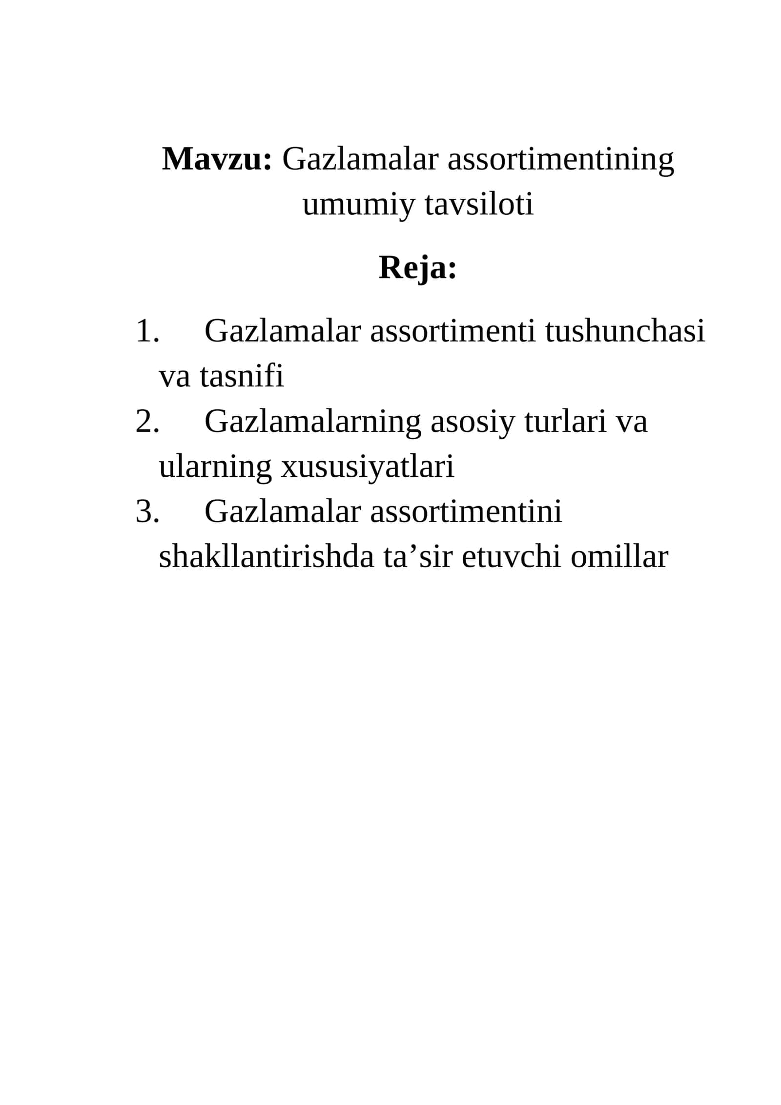 Gazlamalar assortimenti tushunchasi va tasnifi 1