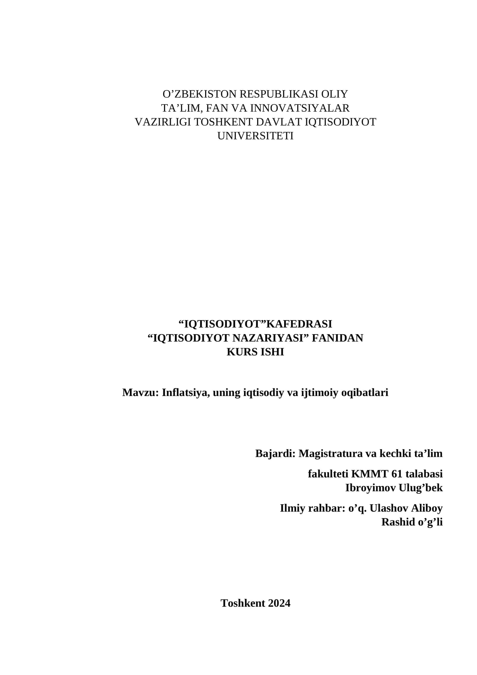 Inflatsiya, uning iqtisodiy va ijtimoiy oqibatlari 1