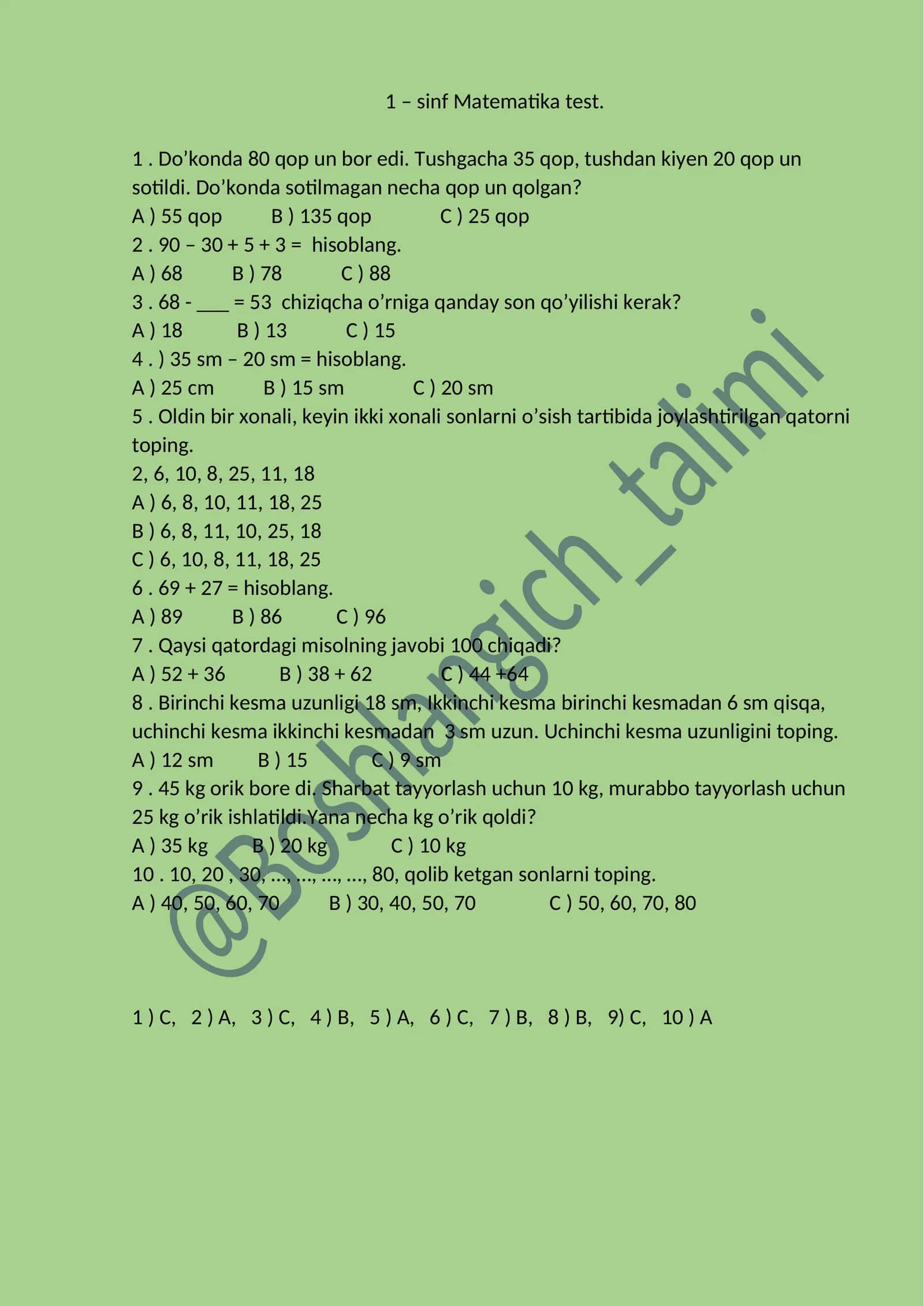 Sinf Matematika Test 1