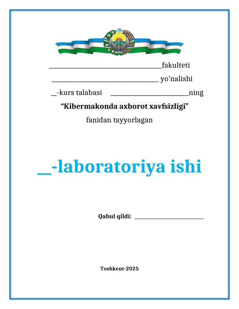 Kibermakonda axborot shifrlash — RSA bilan  ismni shifrlash va deshifrlash (laboratoriya ishi, DOCX) 1