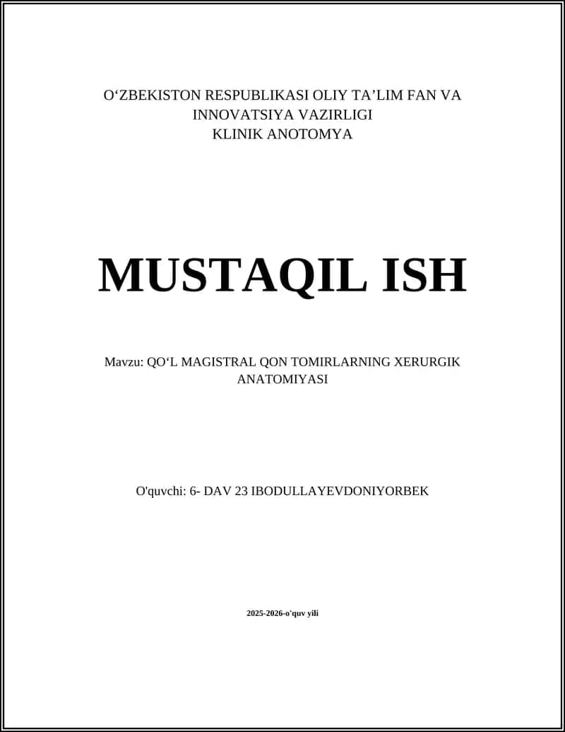 QOʻL MAGISTRAL QON TOMIRLARNING XERURGIK ANATOMIYASI 1