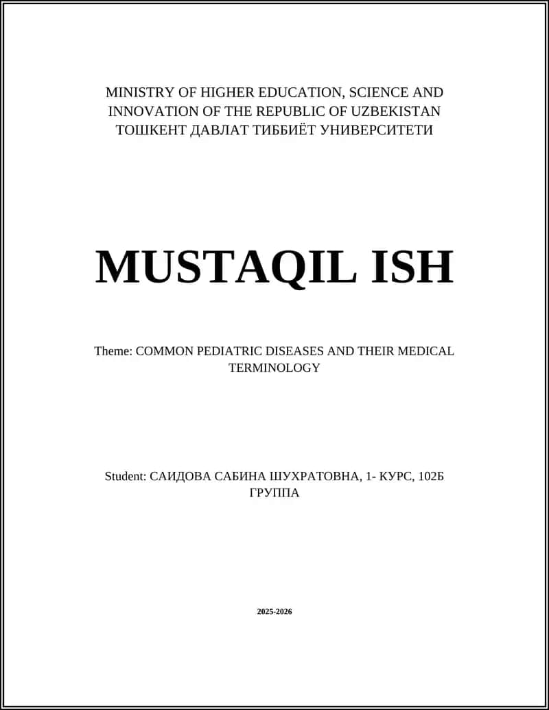 COMMON PEDIATRIC DISEASES AND THEIR MEDICAL TERMINOLOGY 1