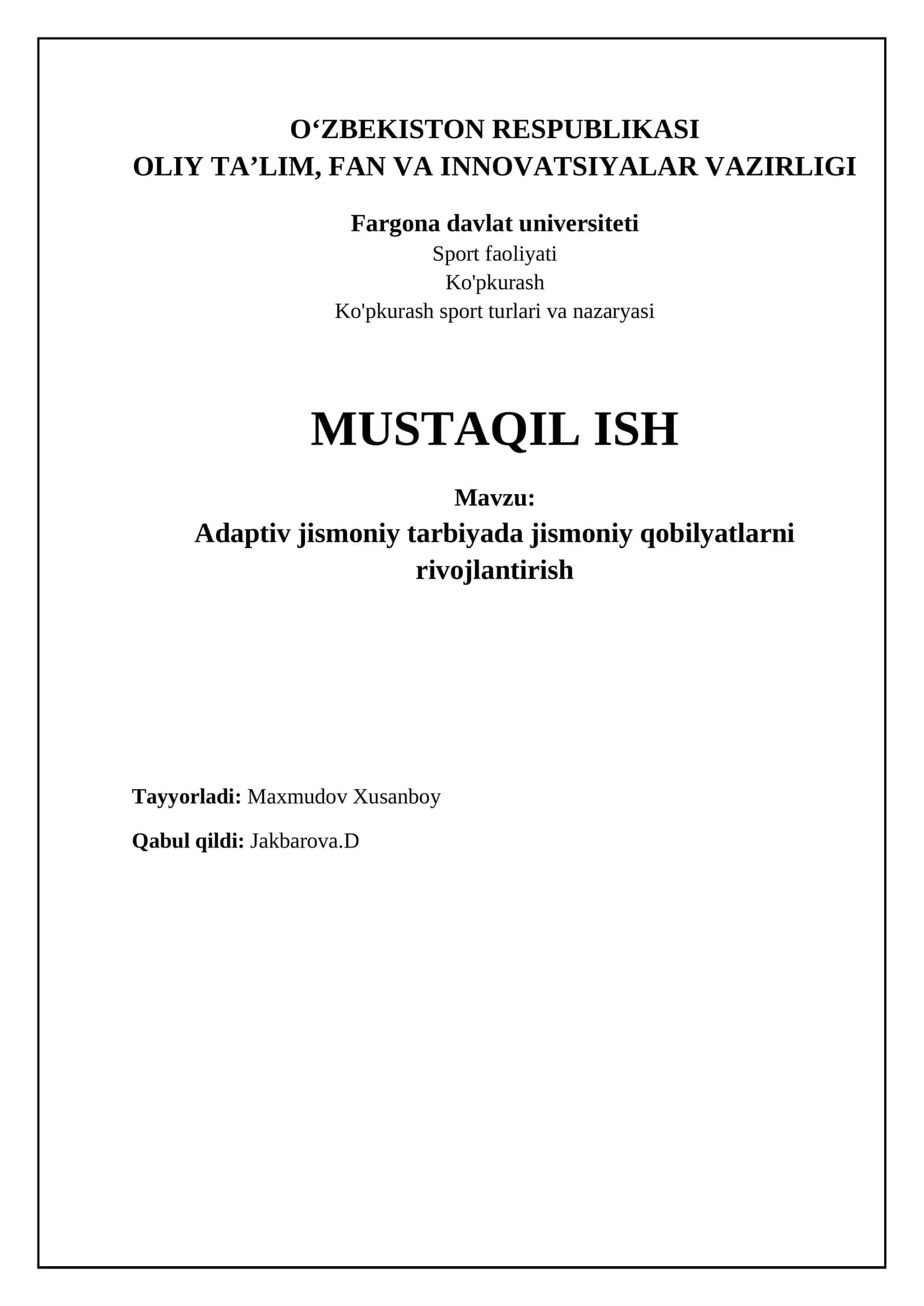 Adaptiv jismoniy tarbiya: Asosiy tushunchalar va baholash 1