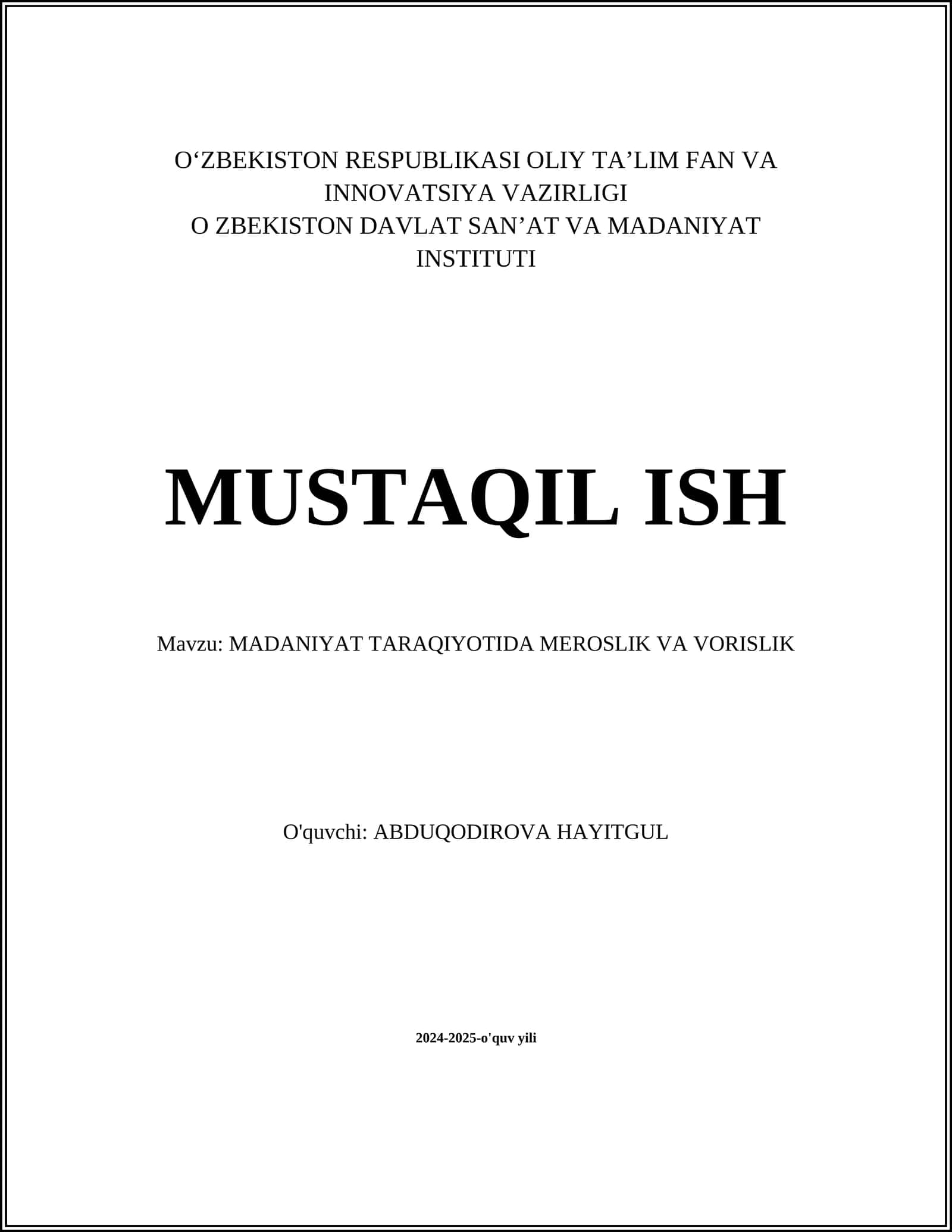 MADANIYAT TARAQIYOTIDA MEROSLIK VA VORISLIK 1