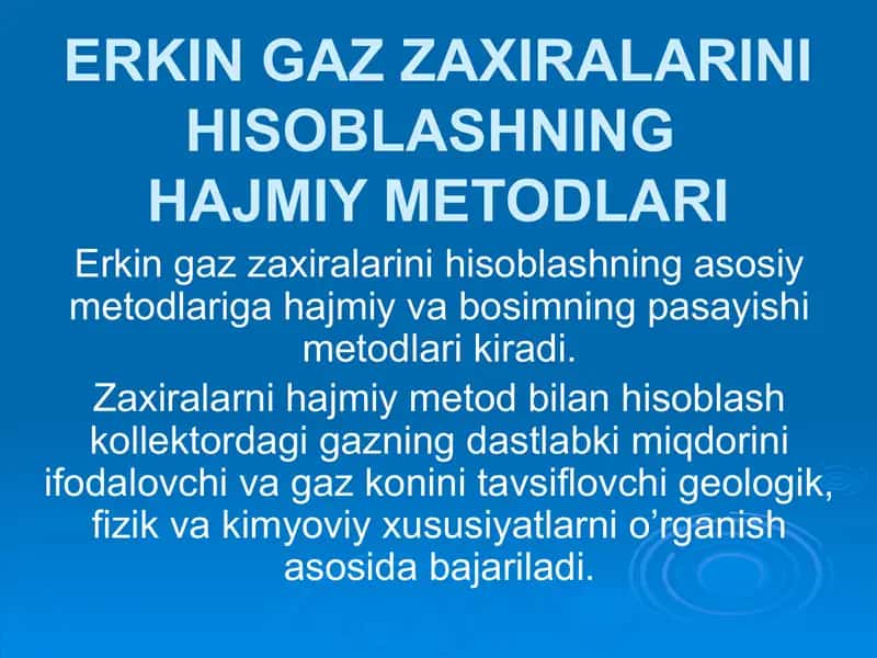 Erkin gazzaxiralarini hisoblashning hajmiy metodlari 1