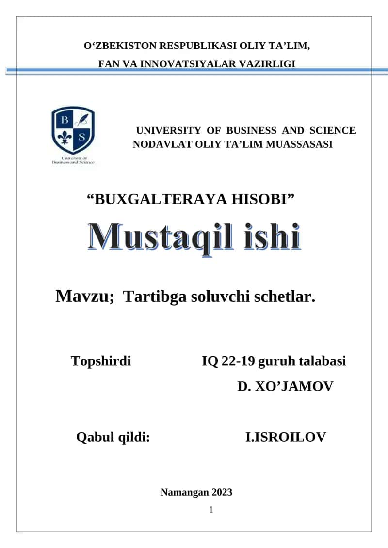 Tartibga soluvchi schetlar 1