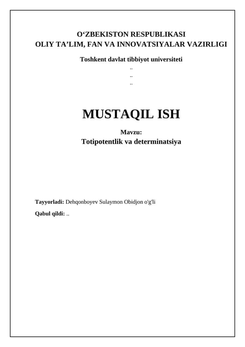 Totipotentlik va determinatsiya 1
