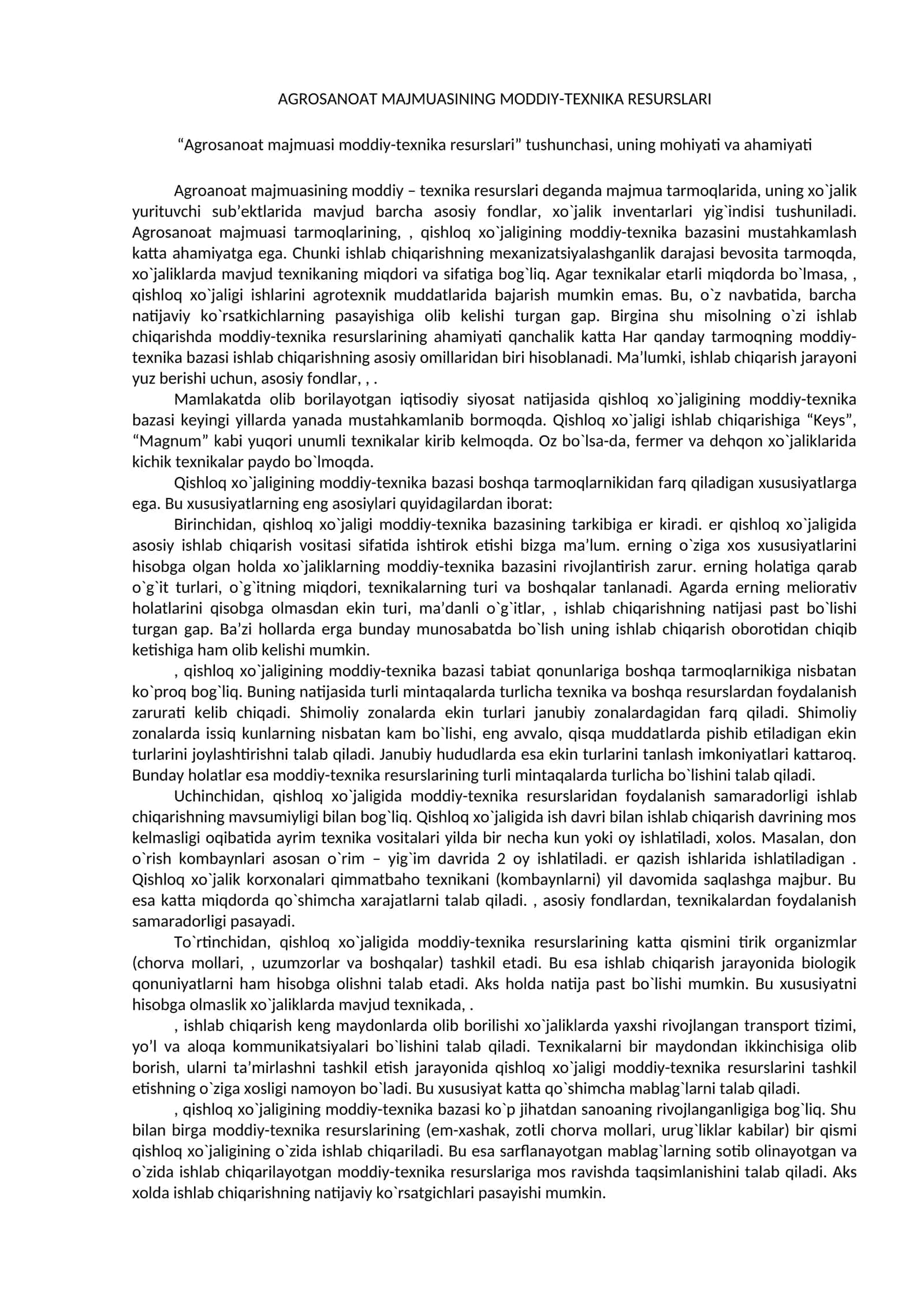 Agrosanoat majmuasi moddiy-tеxnika rеsurslari 1