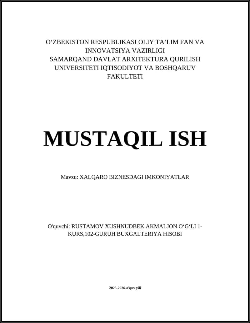 XALQARO BIZNESDAGI IMKONIYATLAR 1