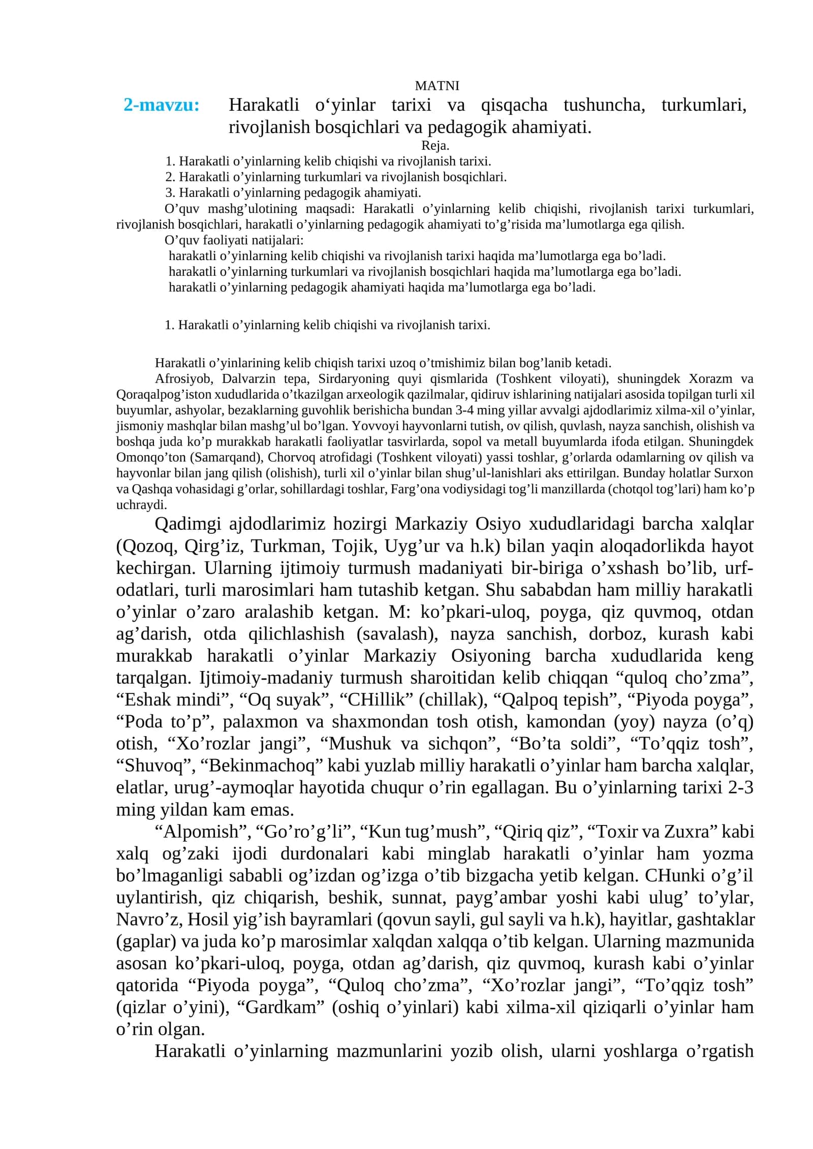 Harakatli o‘yinlar tarixi va qisqacha tushuncha 1