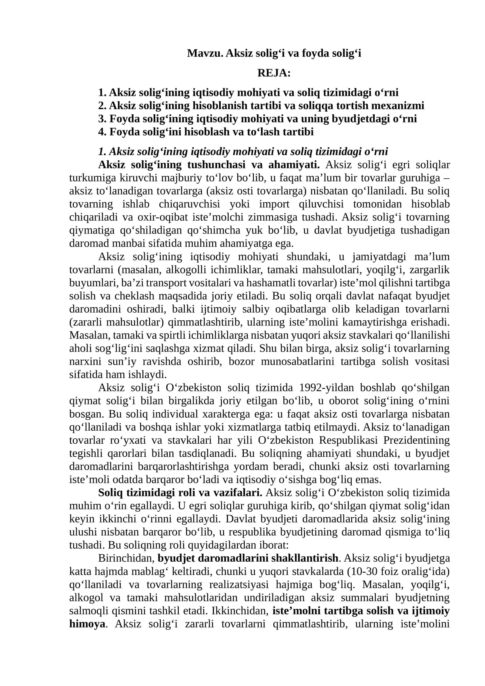 Aksiz solig‘i va foyda solig‘i 1