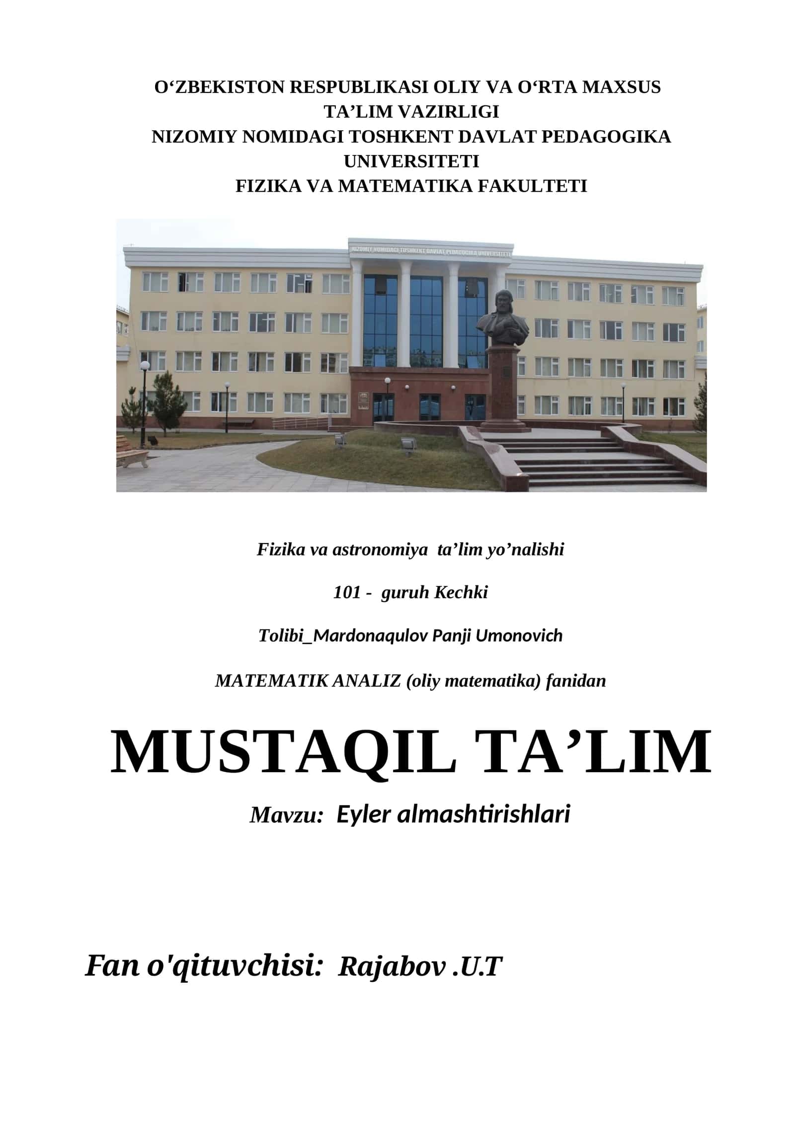 Eyler almashtirishlari 1