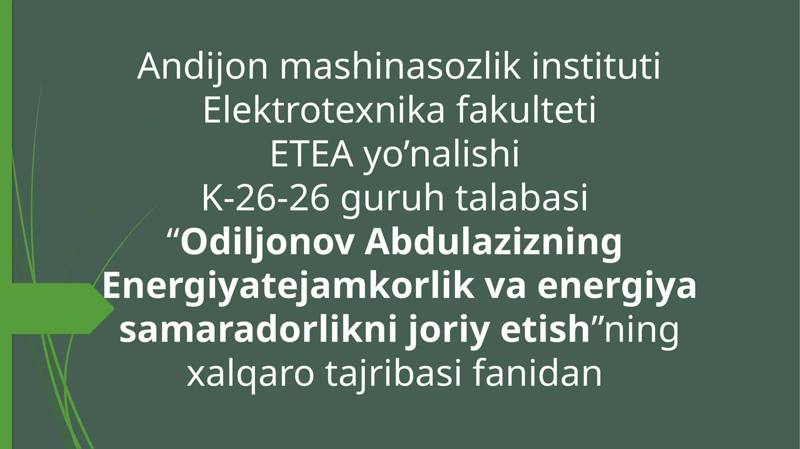 Issiqlik energiyasidan foydalanishda geotermal energiya manbalaridan foydalangan holda organik yoqilg’ilar sarfini kamaytirish 1
