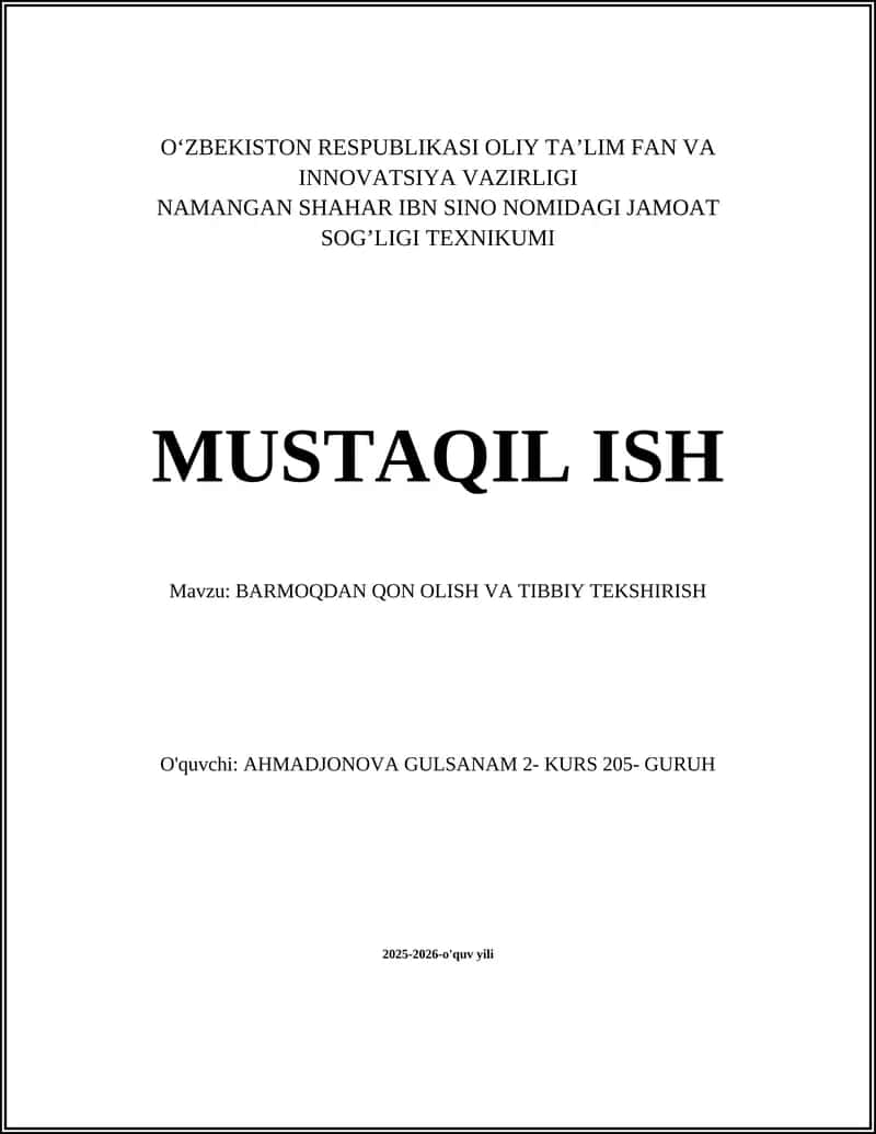 Barmoqdan qon olish va tibbiy tekshirish 1