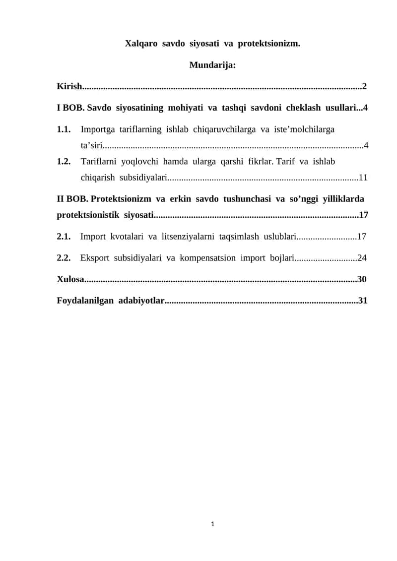 Xalqaro savdo siyosati va proteksionizm 1