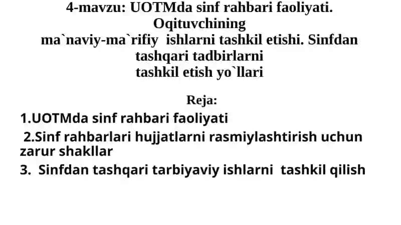 UOTMda sinf rahbari faoliyati