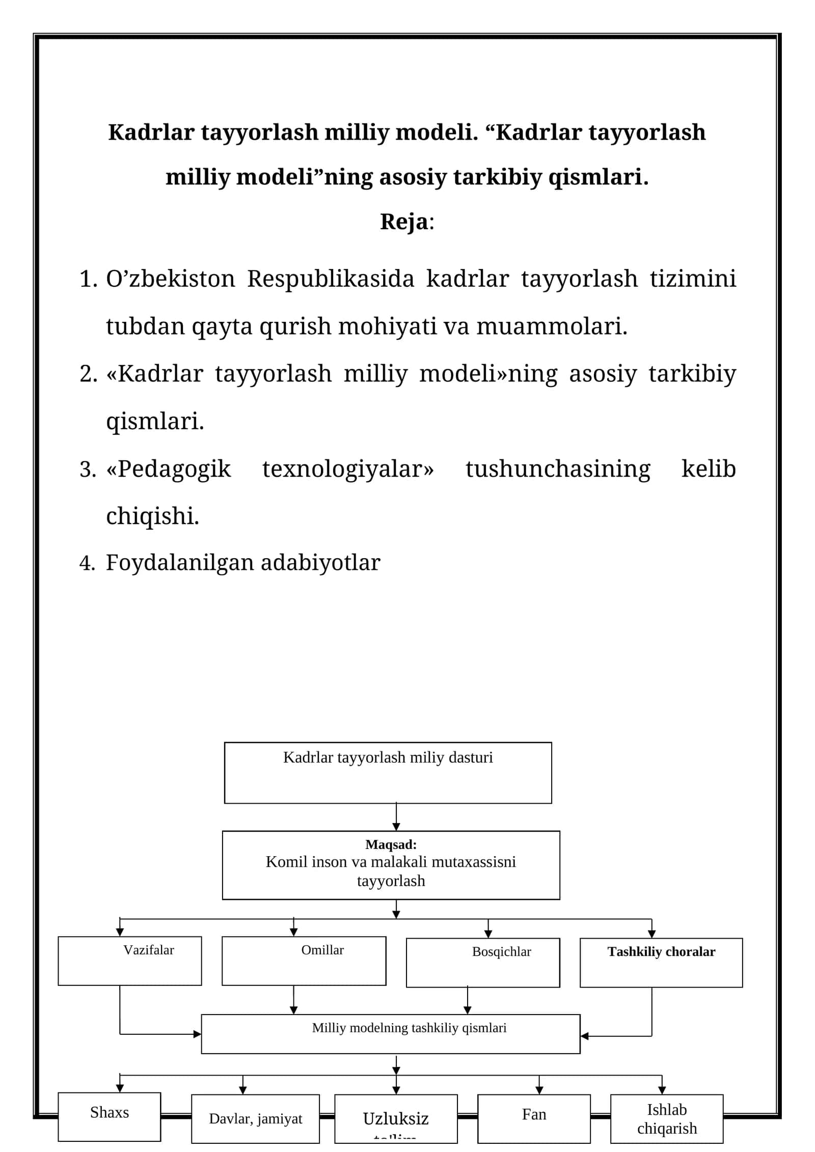 Kadrlar tayyorlash milliy modeli. “Kadrlar tayyorlash milliy modeli”ning asosiy tarkibiy qismlari. 1