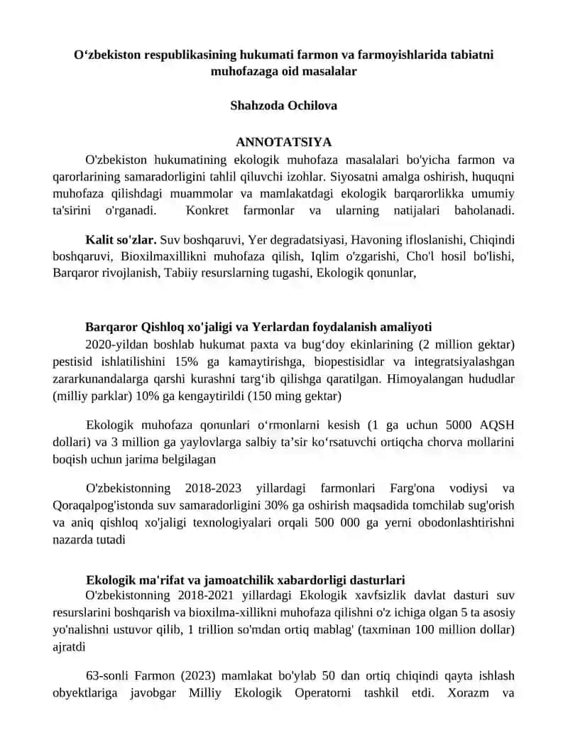Barqaror Qishloq xo'jaligi va Yerlardan foydalanish amaliyoti