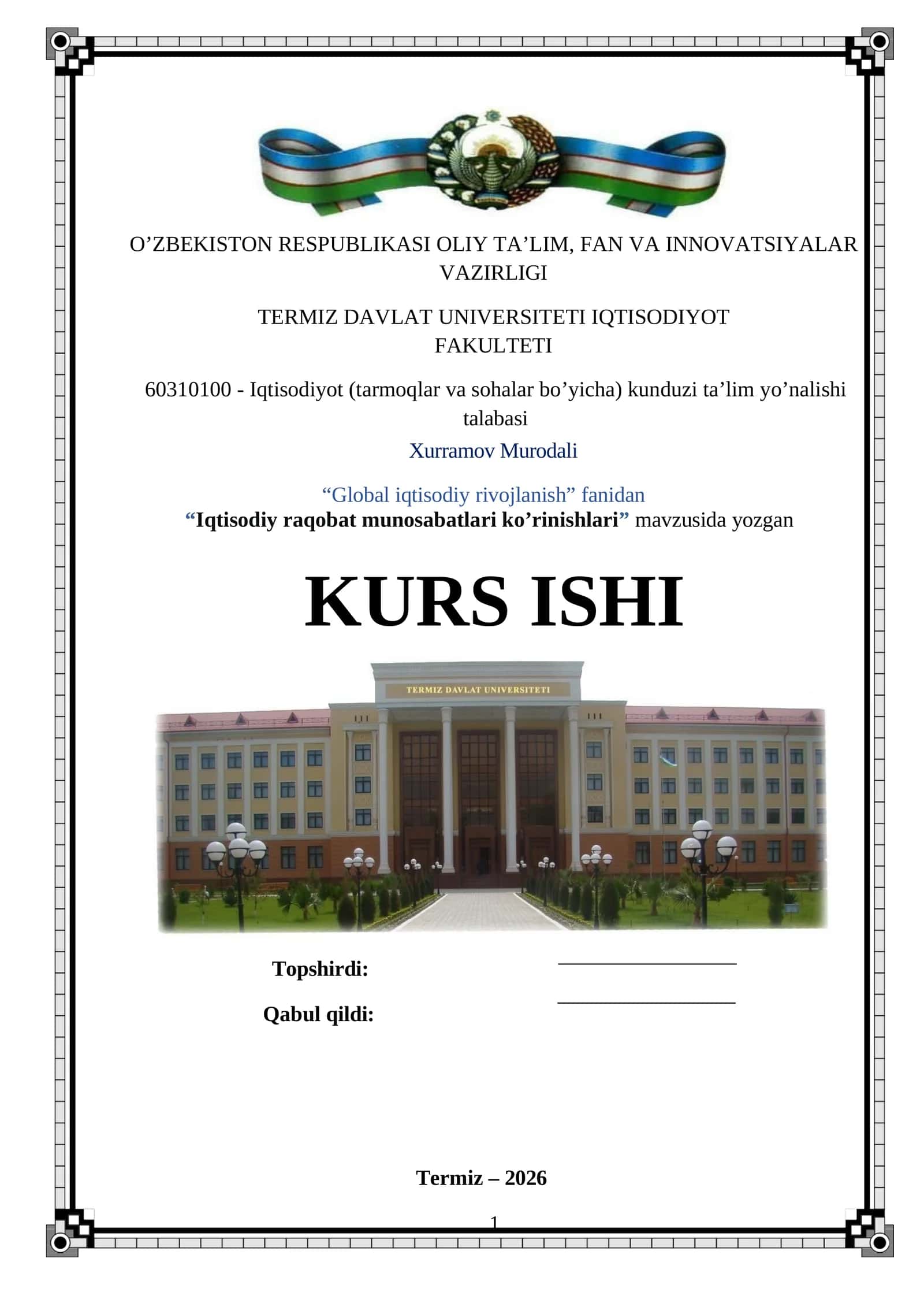 Iqtisоdiy rаqоbаt munоsаbаtlаri ko’rinishlаri kurs ishi 1