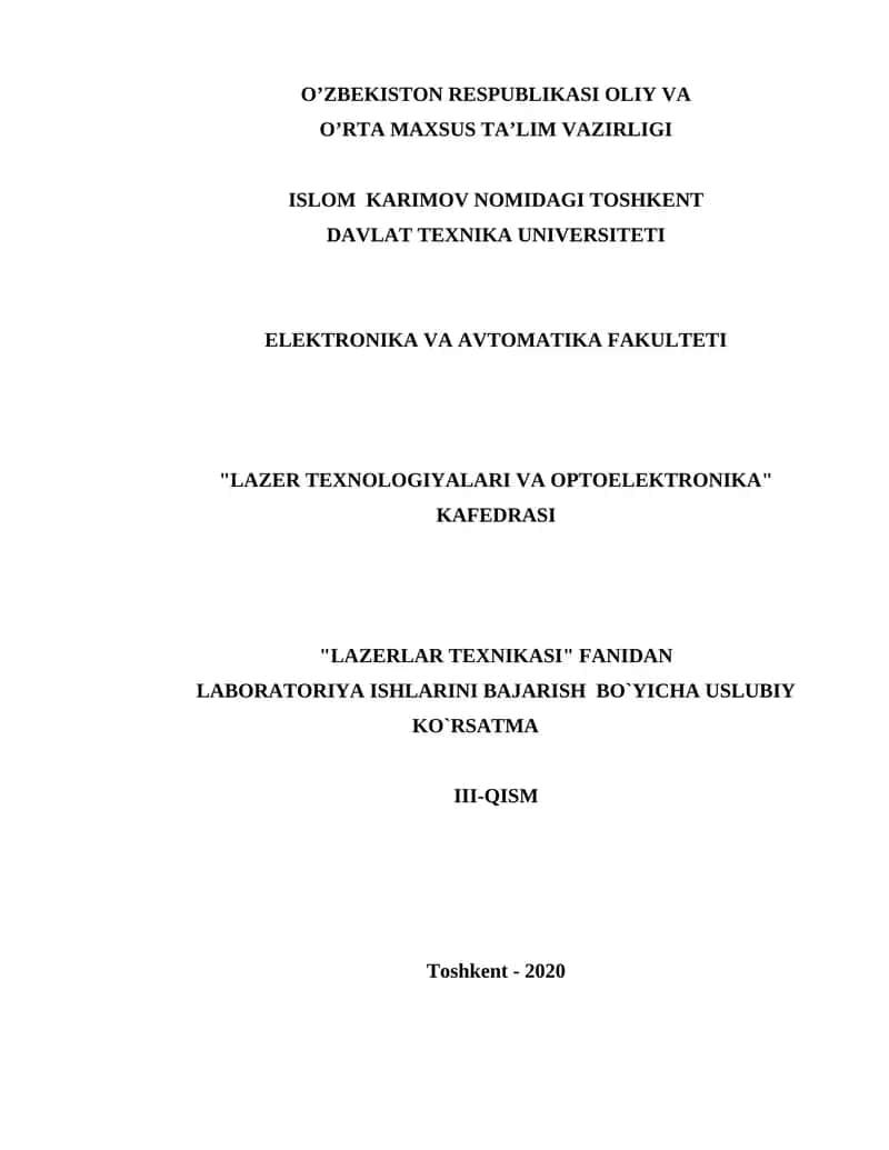 Laboratoriya ishlarini bajarish BO`yicha uslubiy ko`rsatma 1