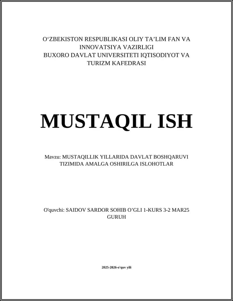 MUSTAQILLIK YILLARIDA DAVLAT BOSHQARUVI TIZIMIDA AMALGA OSHIRILGA ISLOHOTLAR 1