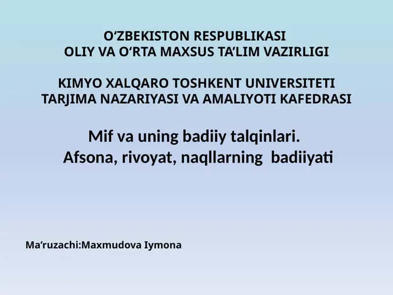 Miflarning yaratilishi tarixi va badiiy talqinlari 1