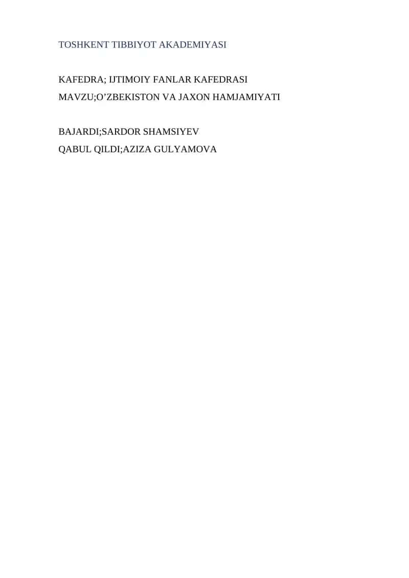 O‘zbekiston va Jaxon hamjamiyati 1