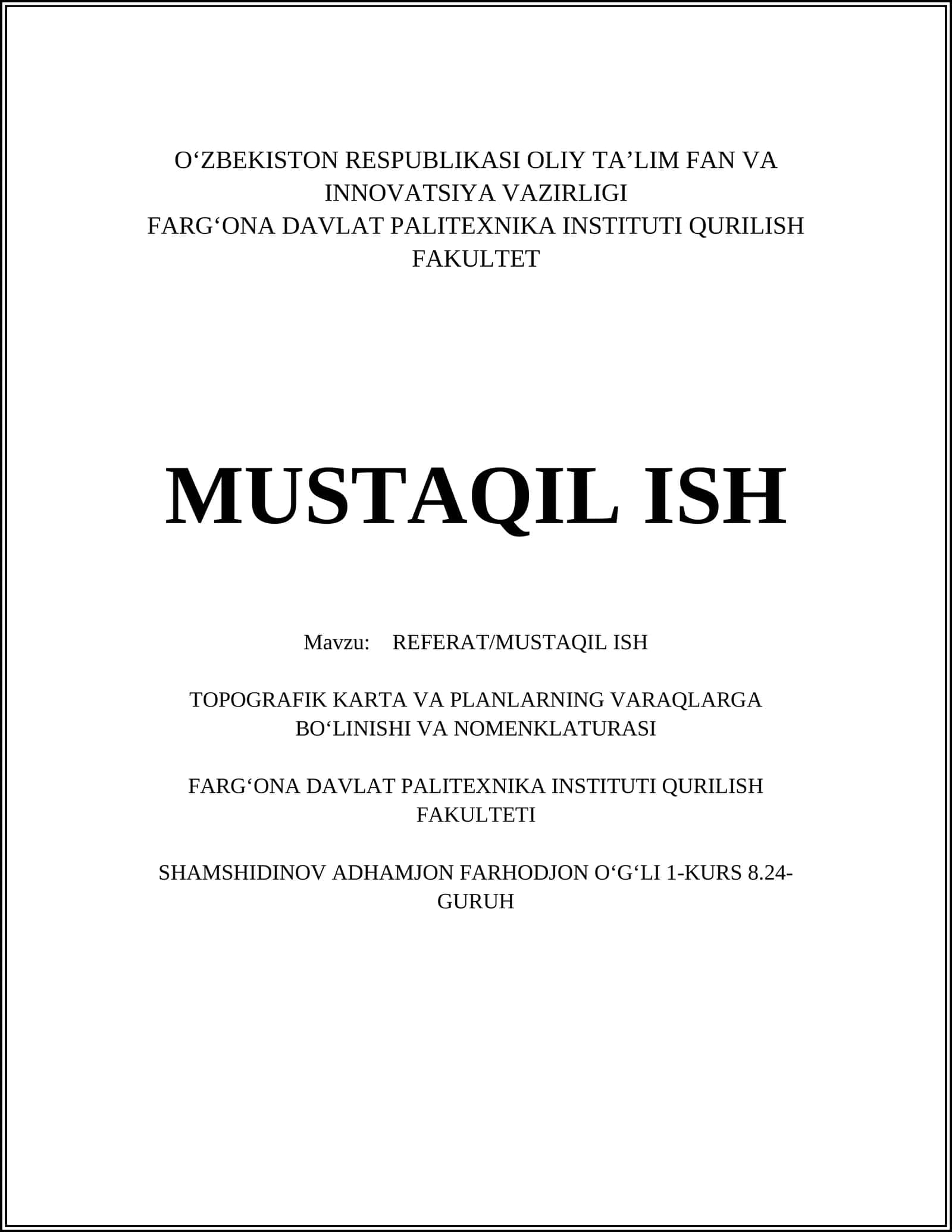 REFERAT/MUSTAQIL ISH 1