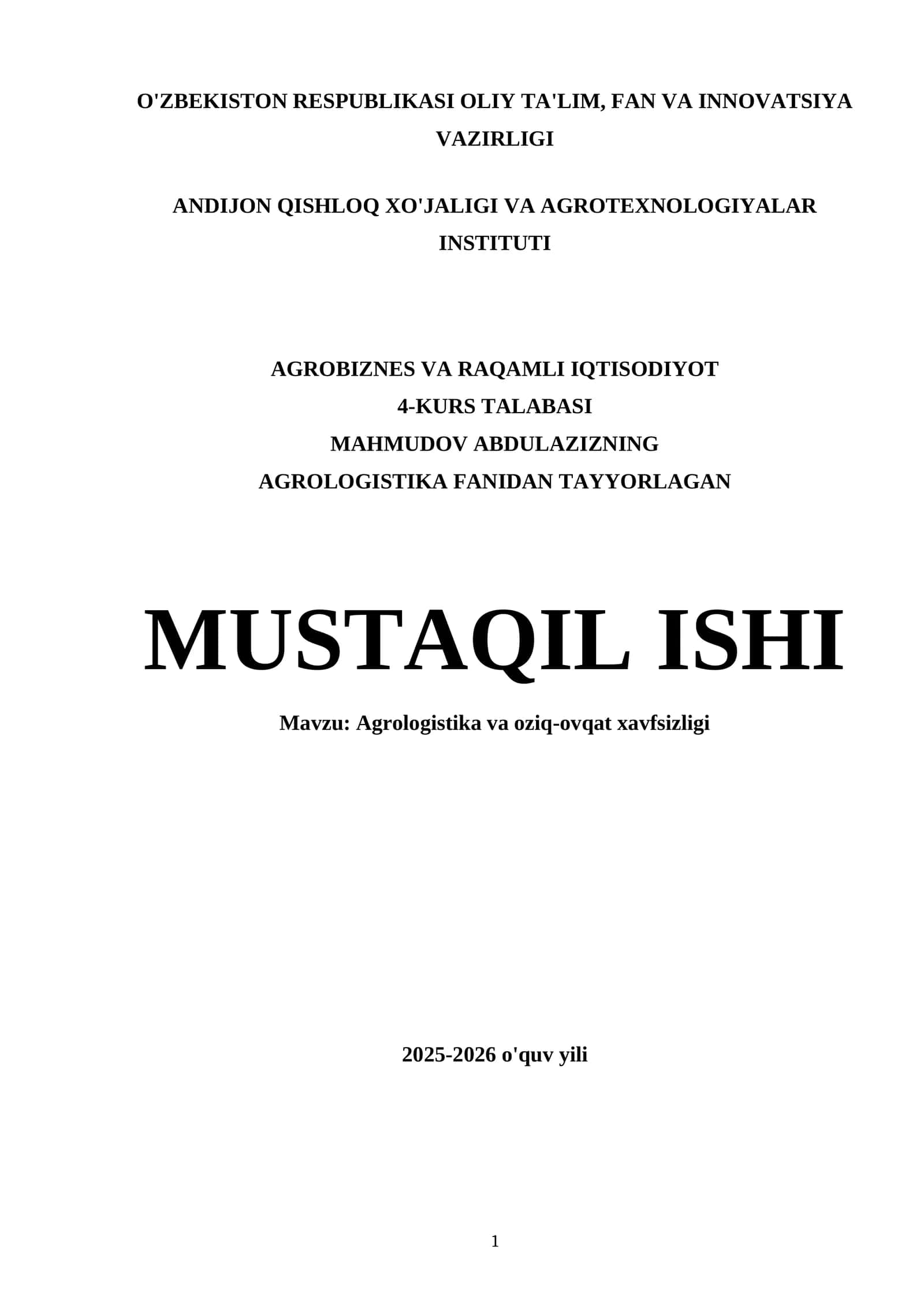Agrologistika va oziq-ovqat xavfsizligi 1