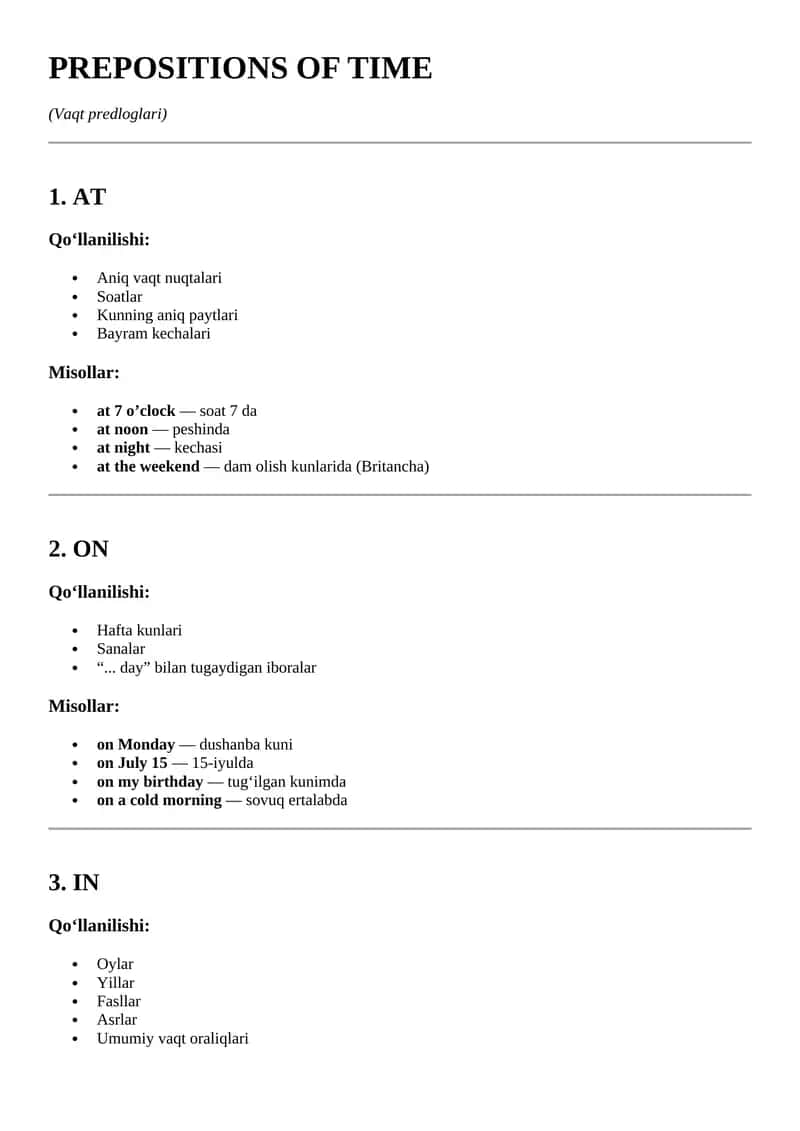 PREPOSITIONS OF TIME 1
