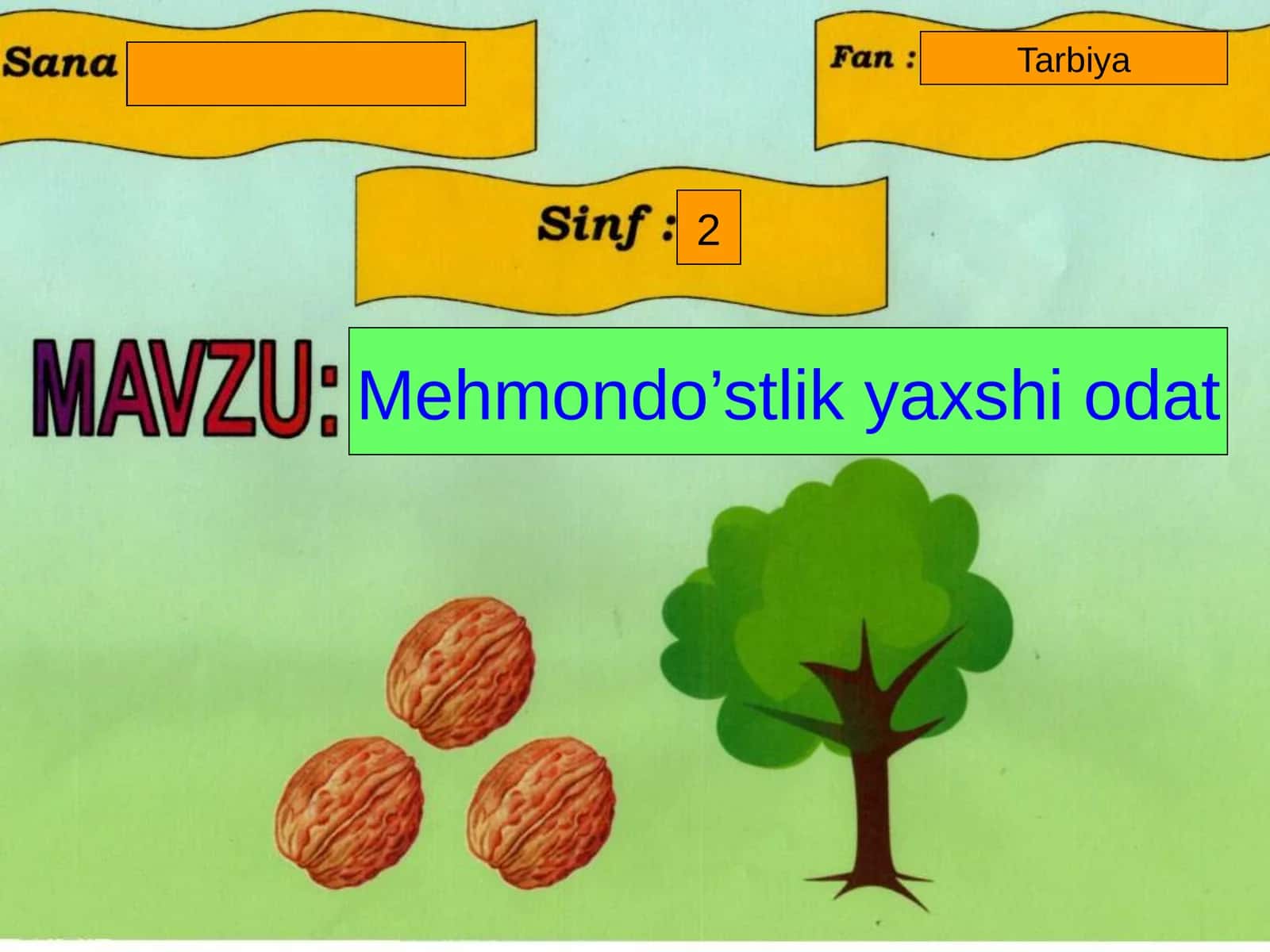 2-sinf Tarbiya fanidan Mehmondo'stlik yaxshi odat dars ishlanma 1