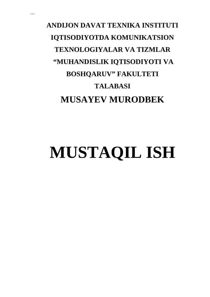 IAKT fanidan mustaqil ish 1