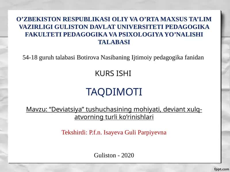 "Deviatsiya" tushuchasining mohiyati 1