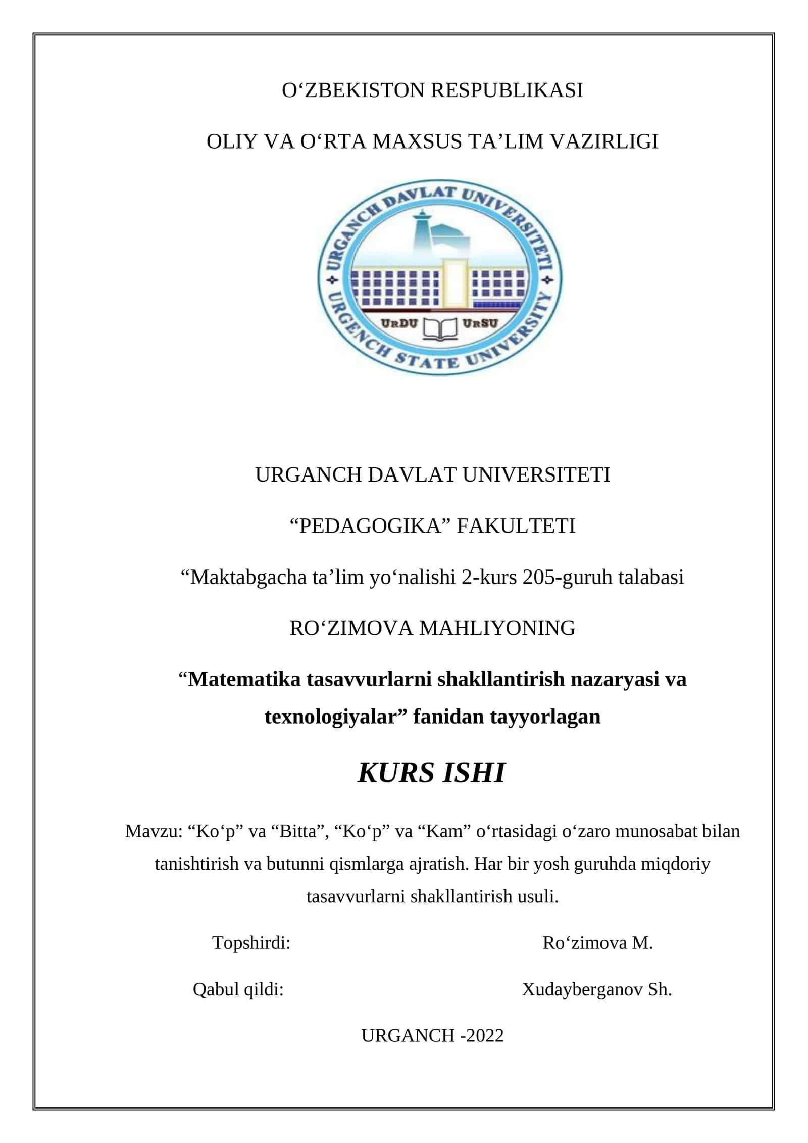 Maktabgacha ta’lim yoʻnalishi 2-kurs 205-guruh talabasi 1