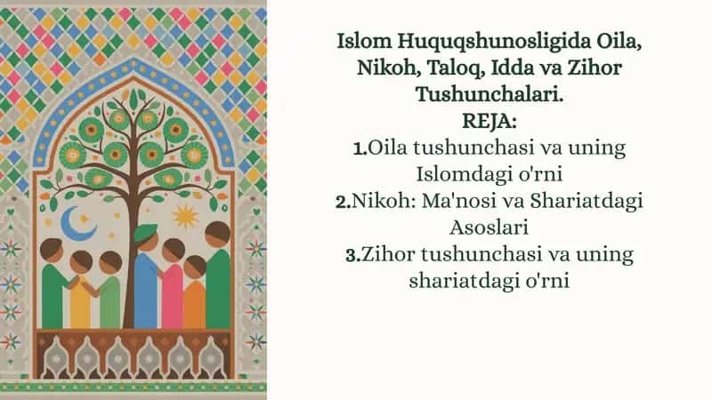 Islom Huquqshunosligida Oila, Nikoh, Taloq, Idda va Zihor Tushunchalari 1