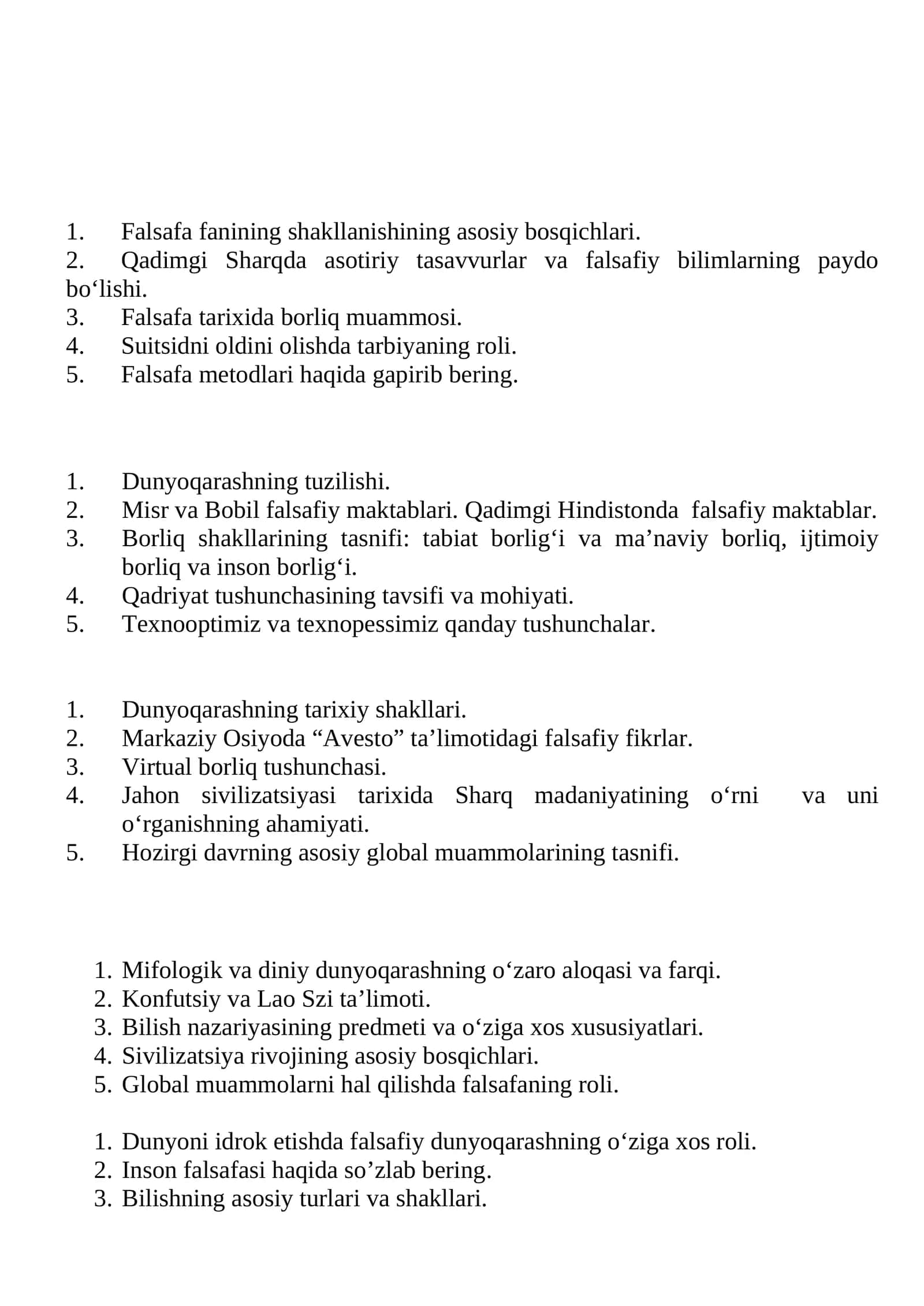 Falsafa fanining shakllanishining asosiy bosqichlari 1