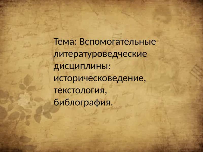 Вспомогательные литературоведческие дисциплины: историческоведение, текстология, библиография 1