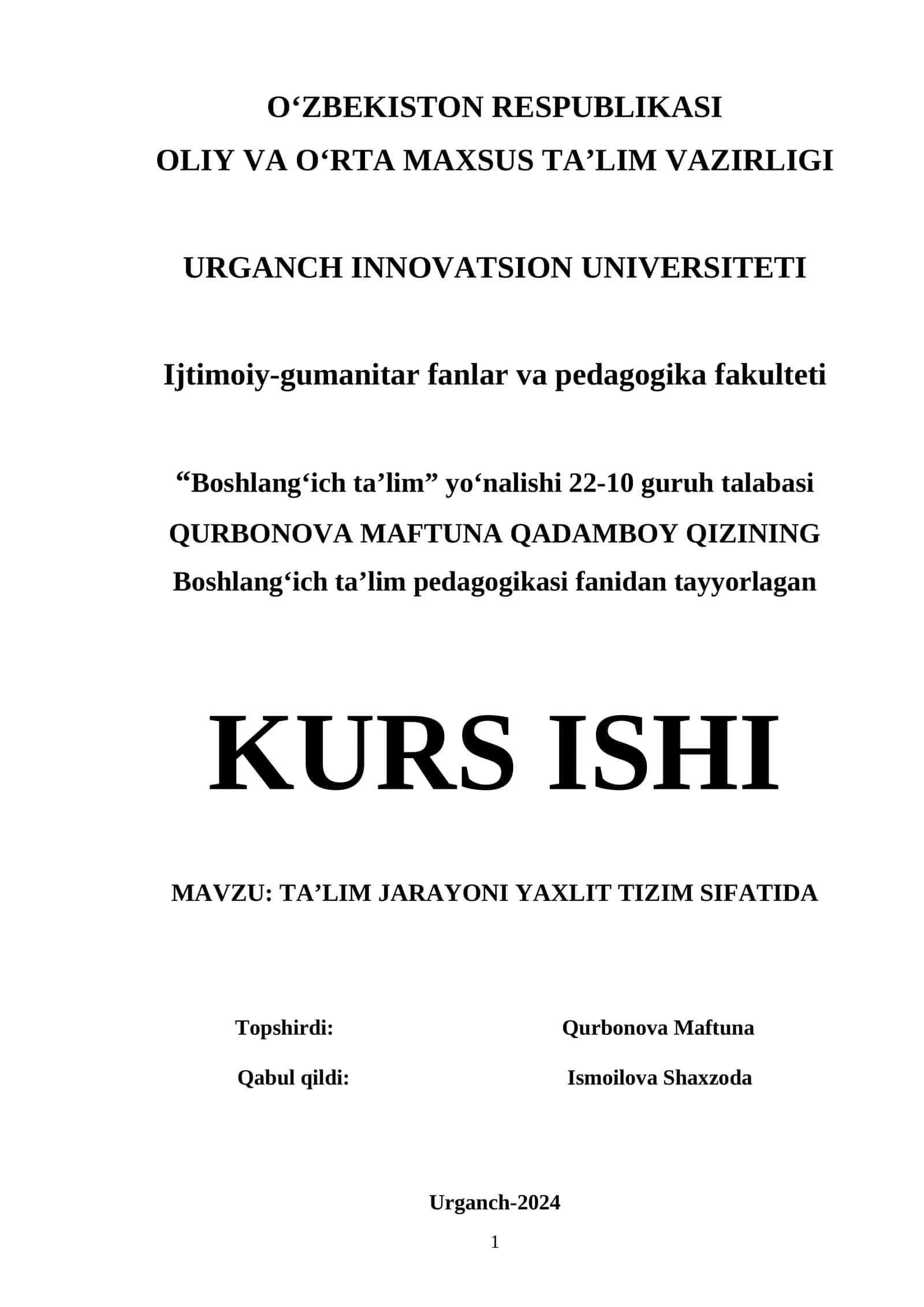 TA’LIM JARAYONI YAXLIT TIZIM SIFATIDA 1