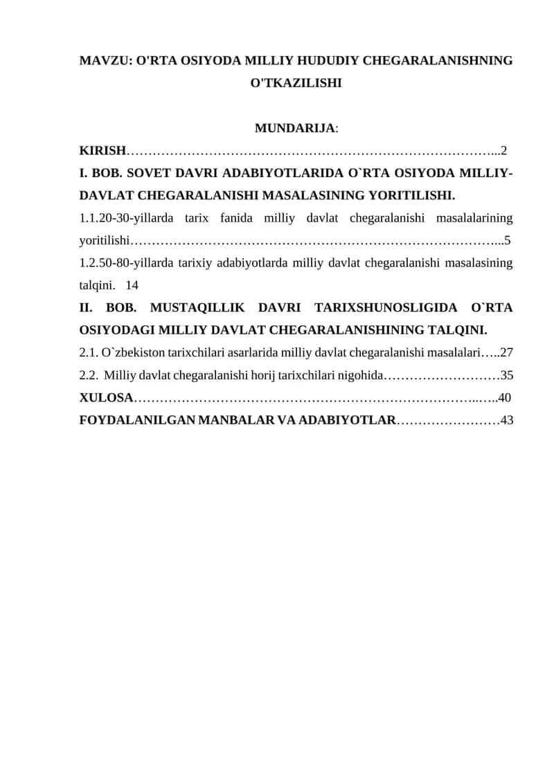 O`RTA OSIYODA MILLIY HUDUDIY CHEGARALANISHNING O'TKAZILISHI 1