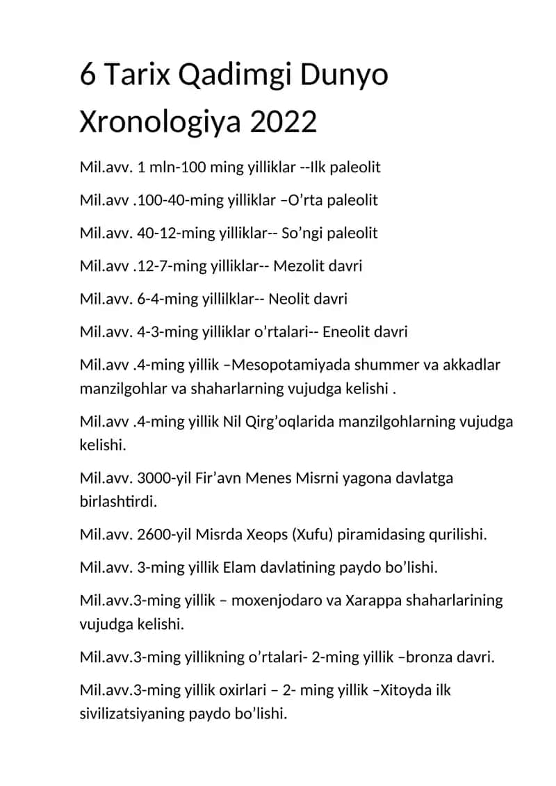 Tarix Qadimgi Dunyo Xronologiya 2022 1